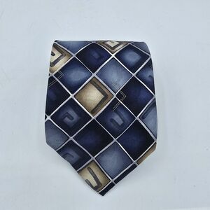 Mens Necktie Arrow Blue silver Multicolored Squared 55 X 4, silk Vintage
